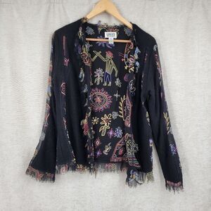Chico's Silk Chiffon and Wool Blend Knit Black Open Style Cardigan Jacket